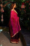 Craftroots Handcrafted Pink Chanderi Silk Saree with Dharwadi Work