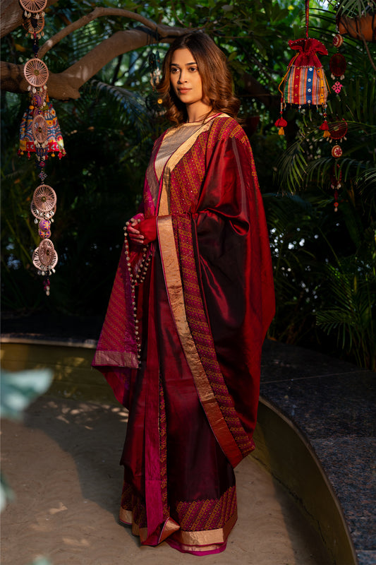 Craftroots Handcrafted Pink Chanderi Silk Saree with Dharwadi Work