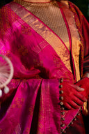 Craftroots Handcrafted Pink Chanderi Silk Saree with Dharwadi Work
