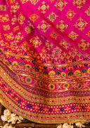 Royal Pink Silk Chaniya Choli Set with Khat, Rabari & Mirror Work