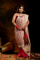 Handwoven White Satin Silk Saree With Dharwadi Motifs