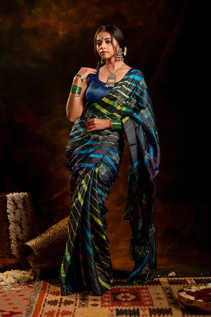Black Tussar Silk Saree – Heritage Leheriya & Artisanal Detailing