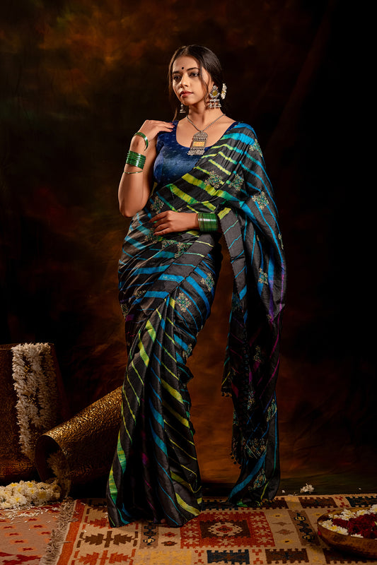 Black Tussar Silk Saree – Heritage Leheriya & Artisanal Detailing