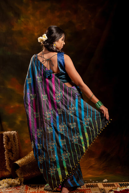 Black Tussar Silk Saree – Heritage Leheriya & Artisanal Detailing