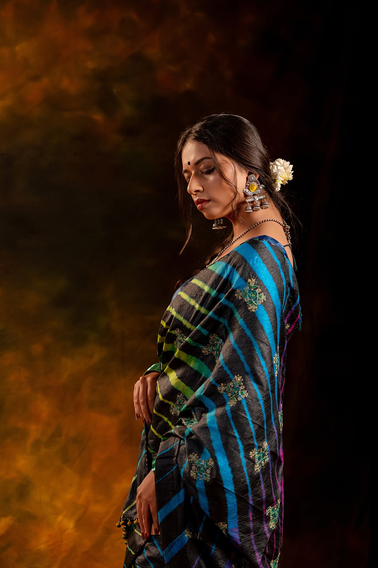 Black Tussar Silk Saree – Heritage Leheriya & Artisanal Detailing