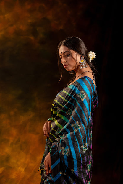 Black Tussar Silk Saree – Heritage Leheriya & Artisanal Detailing