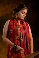 Exclusive Deep Red Satin Silk Saree With Hand-Cut Appliqué & Tassels