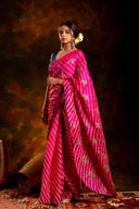 Artisanal Pink Tussar Silk Saree With Royal Floral Motifs