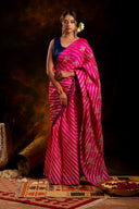 Artisanal Pink Tussar Silk Saree With Royal Floral Motifs