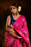 Artisanal Pink Tussar Silk Saree With Royal Floral Motifs