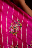 Artisanal Pink Tussar Silk Saree With Royal Floral Motifs