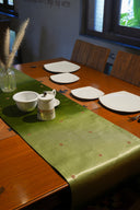 Pista Green Gaji Silk Badla Work Table Runner with Badla & Mirror Work
