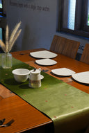 Pista Green Gaji Silk Badla Work Table Runner with Badla & Mirror Work
