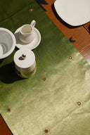 Pista Green Gaji Silk Badla Work Table Runner with Badla & Mirror Work