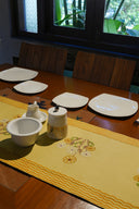 Yellow & Ivory Floral Cotton Table Runner – Aari Work