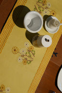 Yellow & Ivory Floral Cotton Table Runner – Aari Work