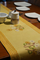 Yellow & Ivory Floral Cotton Table Runner – Aari Work