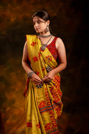 Handwoven Lime Green Satin Silk Saree With Appliqué Motifs