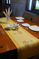 Yellow & Ivory Floral Cotton Table Runner – Aari Work