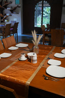 Rust Gaji Silk Table Runner with Rabari Mirror Work