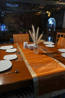 Rust Gaji Silk Table Runner with Rabari Mirror Work