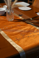 Rust Gaji Silk Table Runner with Rabari Mirror Work