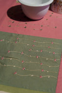 Peach Mint Daisy Floral Cotton Bed Runner – Hand Work