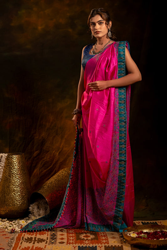Rani Pink Satin Silk Saree – Timeless Craftsmanship & Vibrant Elegance