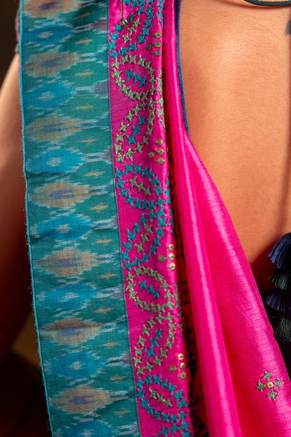 Rani Pink Satin Silk Saree – Timeless Craftsmanship & Vibrant Elegance