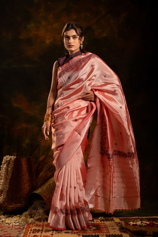 Baby Pink Tissue Saree – Lightweight Heritage Elegance