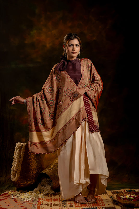 Pink Raw Silk Dupatta – Lightweight Elegance With Sadu Bharat Motifs