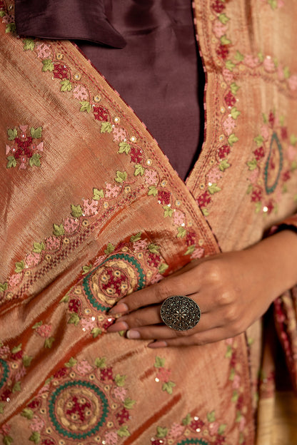 Pink Raw Silk Dupatta – Lightweight Elegance With Sadu Bharat Motifs