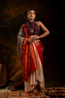 Festive Red and Grey Patola Silk-Tissue Dupatta With Artisanal Charm