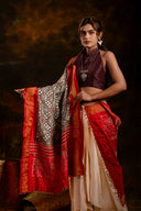 Festive Red and Grey Patola Silk-Tissue Dupatta With Artisanal Charm