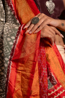 Festive Red and Grey Patola Silk-Tissue Dupatta With Artisanal Charm
