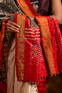 Festive Red and Grey Patola Silk-Tissue Dupatta With Artisanal Charm
