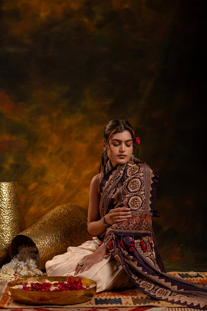 Black Handwoven Mashru Dupatta – Traditional Ajrakh & Aari Elegance