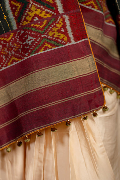 Artisanal Charcoal Black Cotton Dupatta With Heritage Weaves