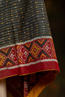 Artisanal Charcoal Black Cotton Dupatta With Heritage Weaves