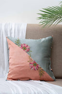 Pastel Floral Half Sunflower Handwork Cushion Cover Gaji Silk | Craftroots