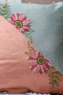 Pastel Floral Half Sunflower Handwork Cushion Cover Gaji Silk | Craftroots