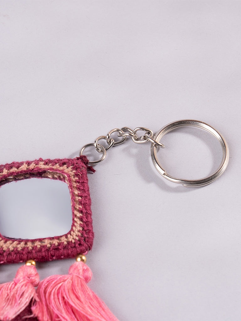 Square Maroon Mirror & Peach Tassels