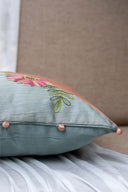 Pastel Floral Half Sunflower Handwork Cushion Cover Gaji Silk | Craftroots