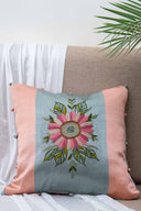 Pastel Floral Sunflower Handwork Cushion Cover Gaji Silk | Craftroots
