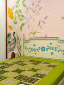 Green Applique Cotton Bedcover Handcrafted Elegant Bedding