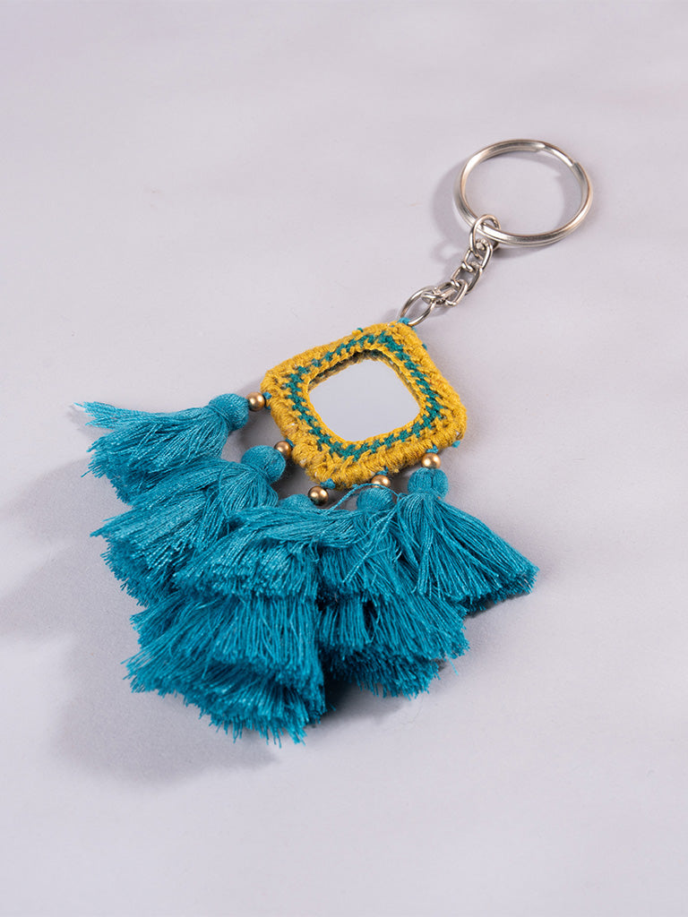 Square  Musterd Mirror & Sky Tassels Keychain