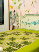 Green Applique Cotton Bedcover Handcrafted Elegant Bedding