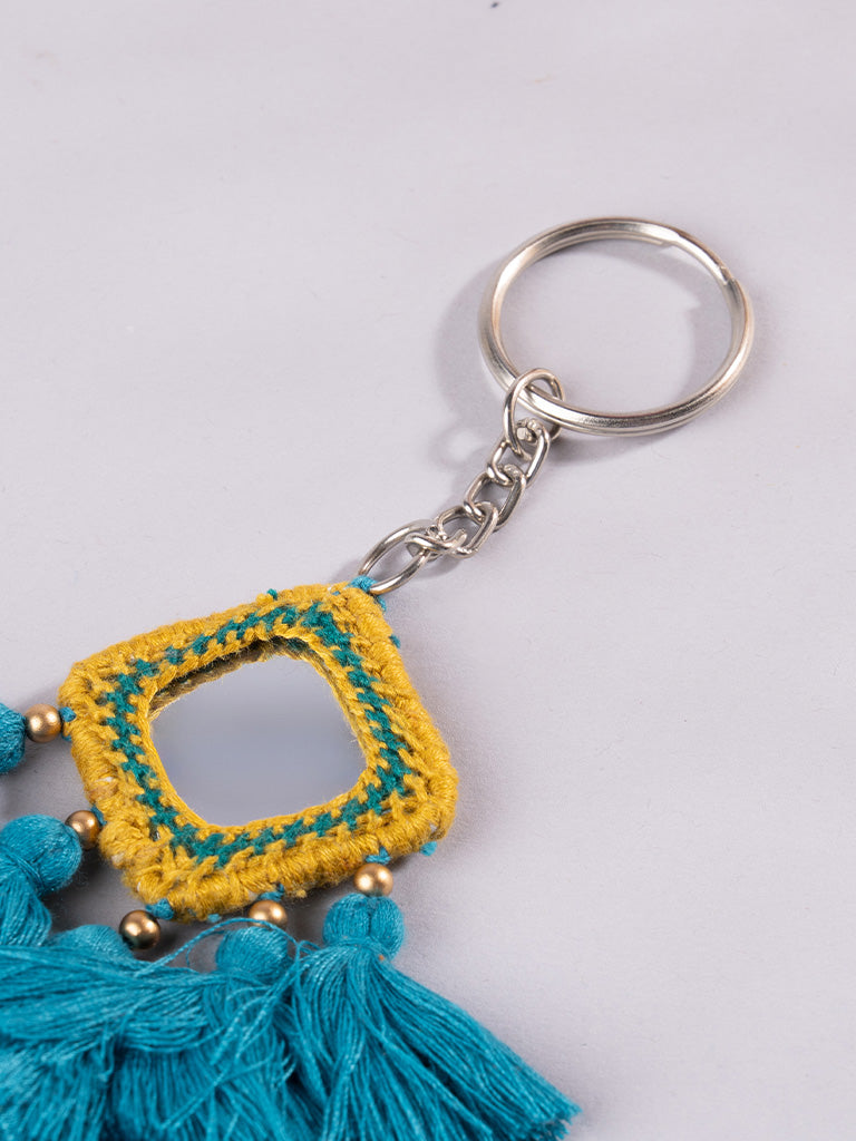 Square  Musterd Mirror & Sky Tassels Keychain