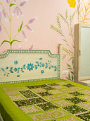 Green Applique Cotton Bedcover Handcrafted Elegant Bedding
