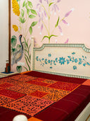 Red & Peach Applique Cotton Bedcover Handcrafted Designer Bedding